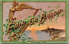 St. Patrick's Day Postcard Celtic Harp Shamrocks Castle Landscape picture