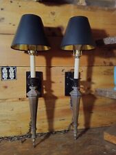 Vtg. MCM Pair (PHIL-MAR) Wall Sconce LIGHTS/LAMPS  W/ Shades, Walnut,RARE picture
