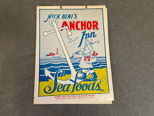Nick Beni's Anchor Inn Seafood Restaurant Menu Poughkeepsie New York NY 1962 MCM picture