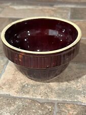 VINTAGE COUNTRY PRIMITIVE BROWN STONEWARE BOWL USA 5 KITCHEN - NICE picture