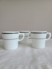 3 Vintage Pyrex Milk Glass Coffee Cup /Mug Green Double Band #709 Set picture