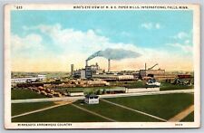 International Falls Minnesota~Air View M&O Paper Mills~Vintage Postcard picture