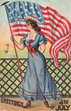 Vintage Artist Postcard 4th of July Lady in Sailor Outfit with Flag 1908 F514 picture