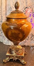 URN PEDASTAL VASE  HAND PAINTED BROWN AMBER MUTED ROSE GILT GOLD  GIFT HEAVY picture