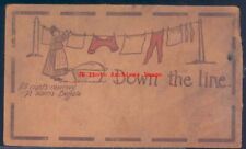 Leather Postcard, Down the Line, Woman Hanging up Laundry on Clothes Line,Harris picture
