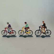 Cast Metal Hand Painted Figurines Men Riding Bicycles Lot Of 3 Mini Figures picture