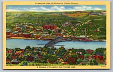 Postcard MI Aerial Bird's-Eye View of Houghton Michigan U11 picture