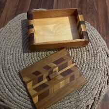 Vintage Inlaid Wood Covered Jewelry Valet Box MCM Hand Crafted Arrow Design picture