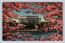 Washington DC-Lincoln Memorial Through Cherry Blossoms, Vintage c1941 Postcard picture