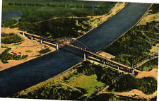 Aerial View New Bourne Bridge Cape Cod Canal MA Linen Unused Postcard 1940s picture