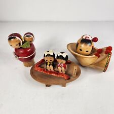 Japanese Wooden Kokeshi Dolls Lot Of 3 Antique or Vintage picture