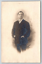 Original Old Vintage Antique Real Photo Postcard Picture Gentleman Suit Tie RPPC picture