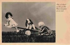 RPPC Dolls & Stuffed Dog on Teeter Totter Seesaw #1041 Dutch Antique Postcard picture