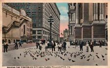 Vtg Postcard Pigeon Feeding on City Hall Plaza Philadelphia, PA Unposted WB picture