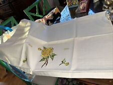 35x23 1/2 Vintage Irish Linen Buffet Table Cloth Embroidered Yellow Roses picture