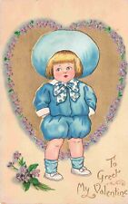 Tuck's Valentine Cute Child Blue Suit Dainty Dimples Series #3 Vintage Postcard picture
