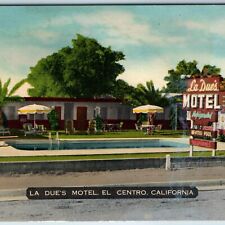 c1940s El Centro CA La Due's Motel Pool Roadside Umbrella Tree Neon Sign PC A219 picture