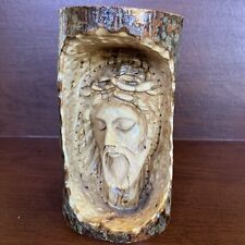 Jesus Face Hand Carved In Olive Wood. Made In Israel picture