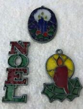 Vintage Acrylic Stained Glass Ornaments Three Candle, Single Candle, NOEL picture