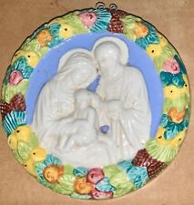 Vintage Rare Holy  Family Wall Ceramic Plaque Mary Baby Jesus Joseph Italy 103C picture