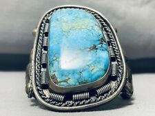POWERFUL 112 GRAM VINTAGE NAVAJO TURQUOISE STERLING SILVER BRACELET picture