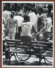 1973 B&W Glossy Photo New York City People Gathering Woman Blonde Bald 8x10 picture