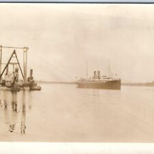 c1910s Steamship in River RPPC Steam Dredge Steamer Tug Real Photo Postcard A125 picture