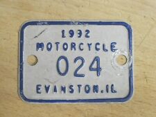 1992 Evanston IL Illinois Motorcycle License Plate Vehicle Tax Registration Tag? picture