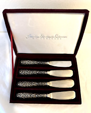 VTG American Silversmiths Godinger 4 Silverplated Butter Knives Ornate with Box picture