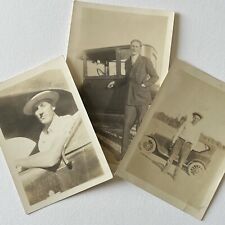 Antique/Vintage B&W/Sepia Snapshot Photograph Lot of 3 Handsome Young Men & Car picture