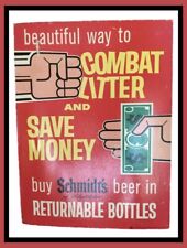 Vtg Schmidt's Beer Phila Cardboard Sign-COMBAT LITTER BUY SCHMIDT’S 16x21”  RARE picture