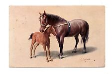 HORSES, ARTIST REICHERT IMAGE OF BROWN HORSE & FOAL, TUCK PUB ~ used 1912 picture