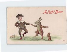 Postcard A Joyful Easter A Child Dancing with Rabbits picture