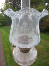 ANTIQUE VICTORIAN RARE CHERUB GLASS TULIP ACID ETCHED DUPLEX OIL LAMP SHADE picture