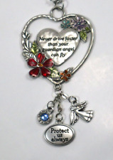 6KD Never drive faster than guardian angel heart BLOOM CAR CHARM ornament Ganz picture