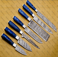 Handmade Professional Kitchen Damascus Knife Set, 7piece With leather Roll Bag picture