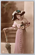 Vintage Postcard Fashion French Woman with Large Hat Posted Vl 27 1913 picture