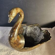 Vintage Etched Copper Brass Bronze Swan Figurine picture