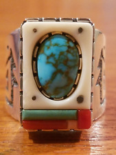 Richard Tsosie, Navajo NEW Sterling/multi-stone Rect Overlay/Inlay ring, 10 3/8 picture