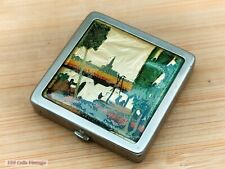Lake Scene-Butterfly Wing Foil-Vintage Ladies Powder Compact-1te picture