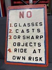 Very Cool Vintage Hand Painted Carnival Ride Rules Sign - SHIPS FREE picture