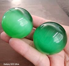 Lot Of 2 Green Tiger Eye Spheres Polished picture
