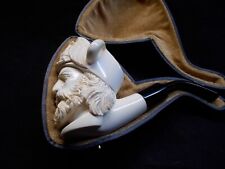 🔴UNSMOKED MEERSCHAUM VIKING CARVED BOWL WITH EAGLE ON HEAD FITTED CASE picture