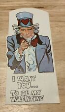 VTG DieCut Valentine Card Uncle Sam Patriotic “I Want You” Hat With Hearts picture