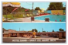 Sault Ste Marie MI Michigan Motel Bambi Swimming Pool Multi View Chrome Postcard picture