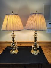 Vtg Stiffel Candle Twist Brass Hollywood Regency MCM Pair Lamps Original Shades picture