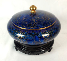 Chinese Zi Jin Cheng Cloisonné Chrysanthemum Blue Flower Covered Ginger Jar Bowl picture