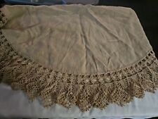 Vintage Hand Crocheted Linen And Cotton Round Table Cloth 40