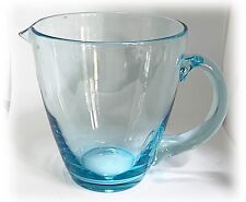 Vtg Capri Blue MCM Glass Pitcher Applied Handle Modern Clean Lines Wide Mouth picture