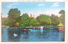 Bridge Lake Public Garden Boston Massachusetts MA Linen Postcard PM Cancel WOB picture